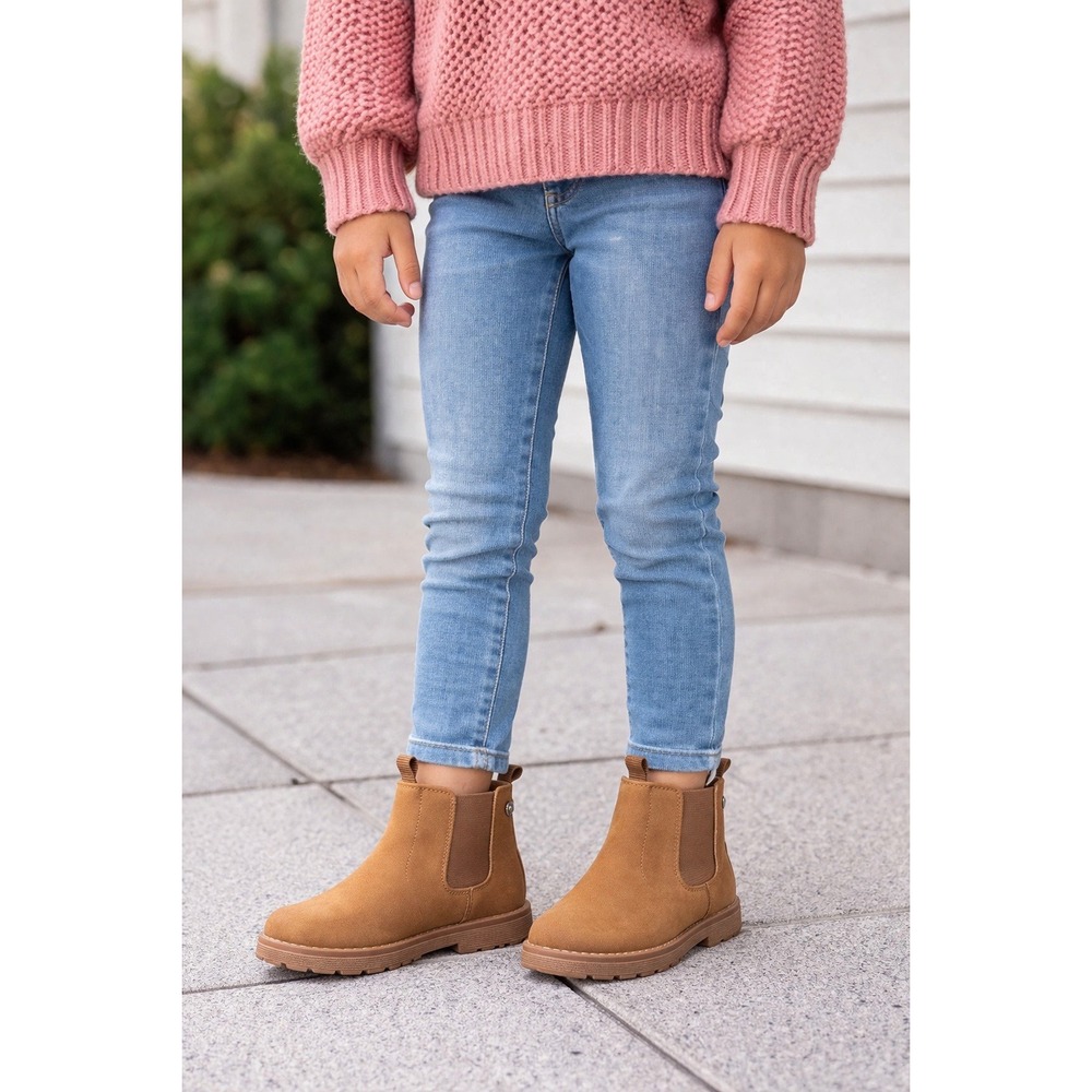 Lucky Brand Kids Basel Chelsea Ankle Boots Tan Brown Side Zip Lug Sole Size 11 - Picture 2 of 16